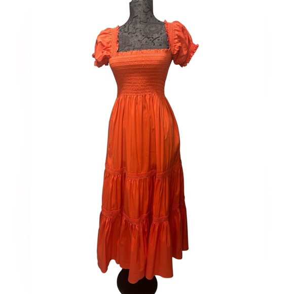 Tory Burch Smocked midi maxi orange dress size XS - Picture 3 of 10